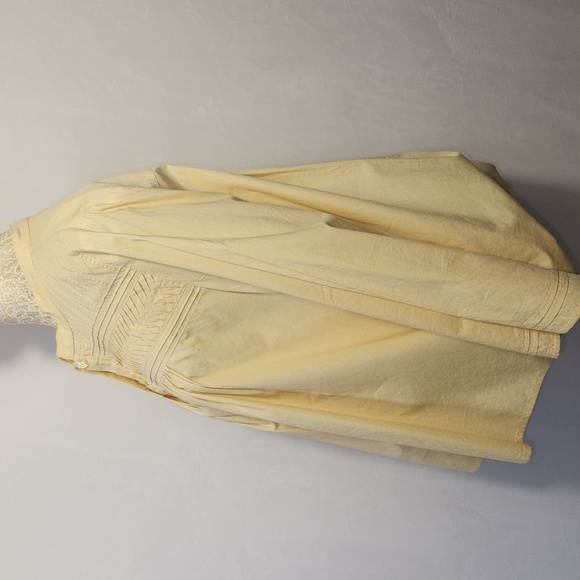 J Jill Pale Yellow Button Down Baby Doll 3/4 Sleeve Embroidered Blouse Size M - Picture 7 of 13